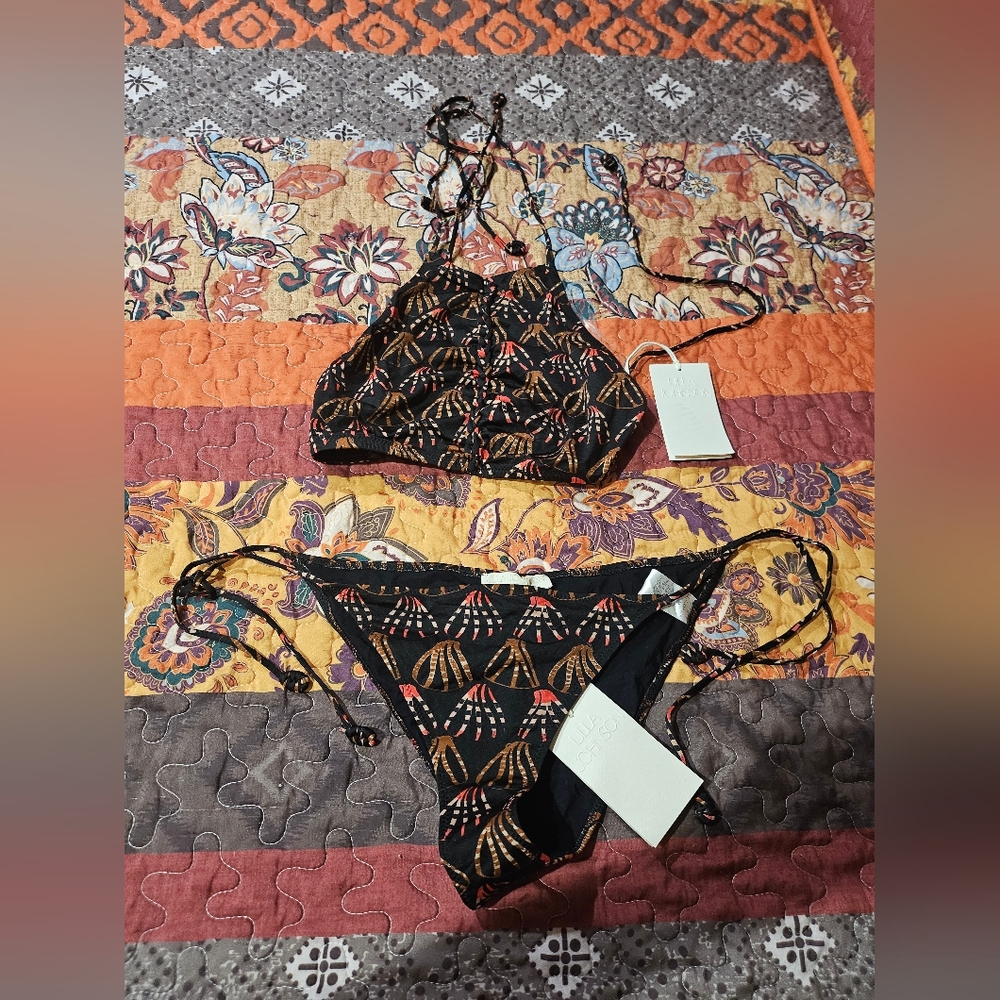 Ulla Johnson Women's Black Beth Halter Bikoni Top And Bottom Size M